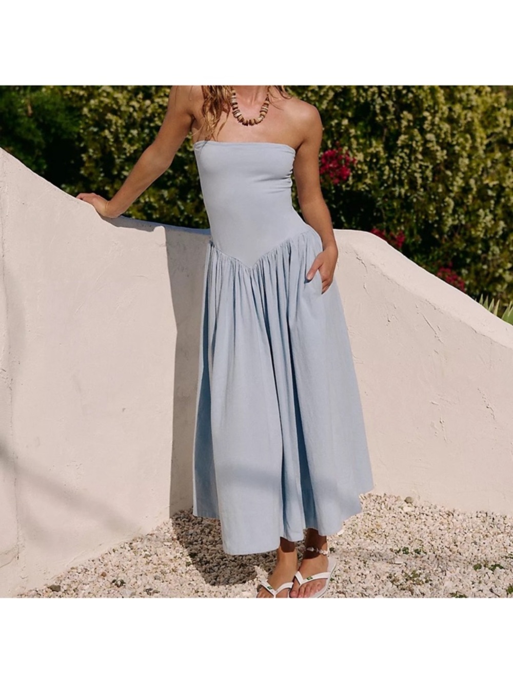 Free People Strapless Light Blue Maxi Dress